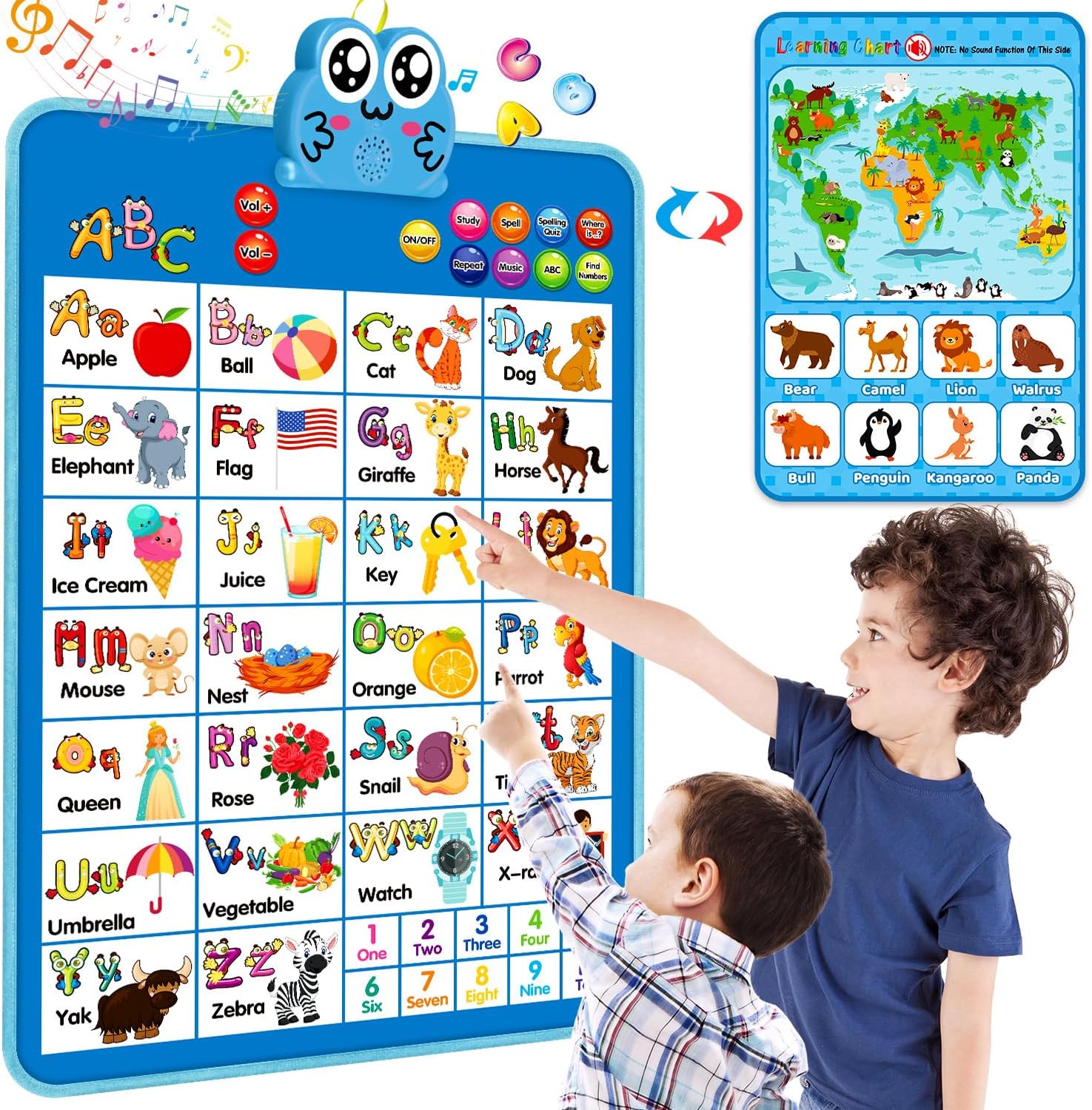 Educational Alphabet Wall Chart: Learning Poster with Music ABCs 123s Talking Games – Interactive Activity Toy Birthday Gift for Toddlers Preschool Kids Ages 3 4 5 Years Old Classroom Room Decor(Blue)