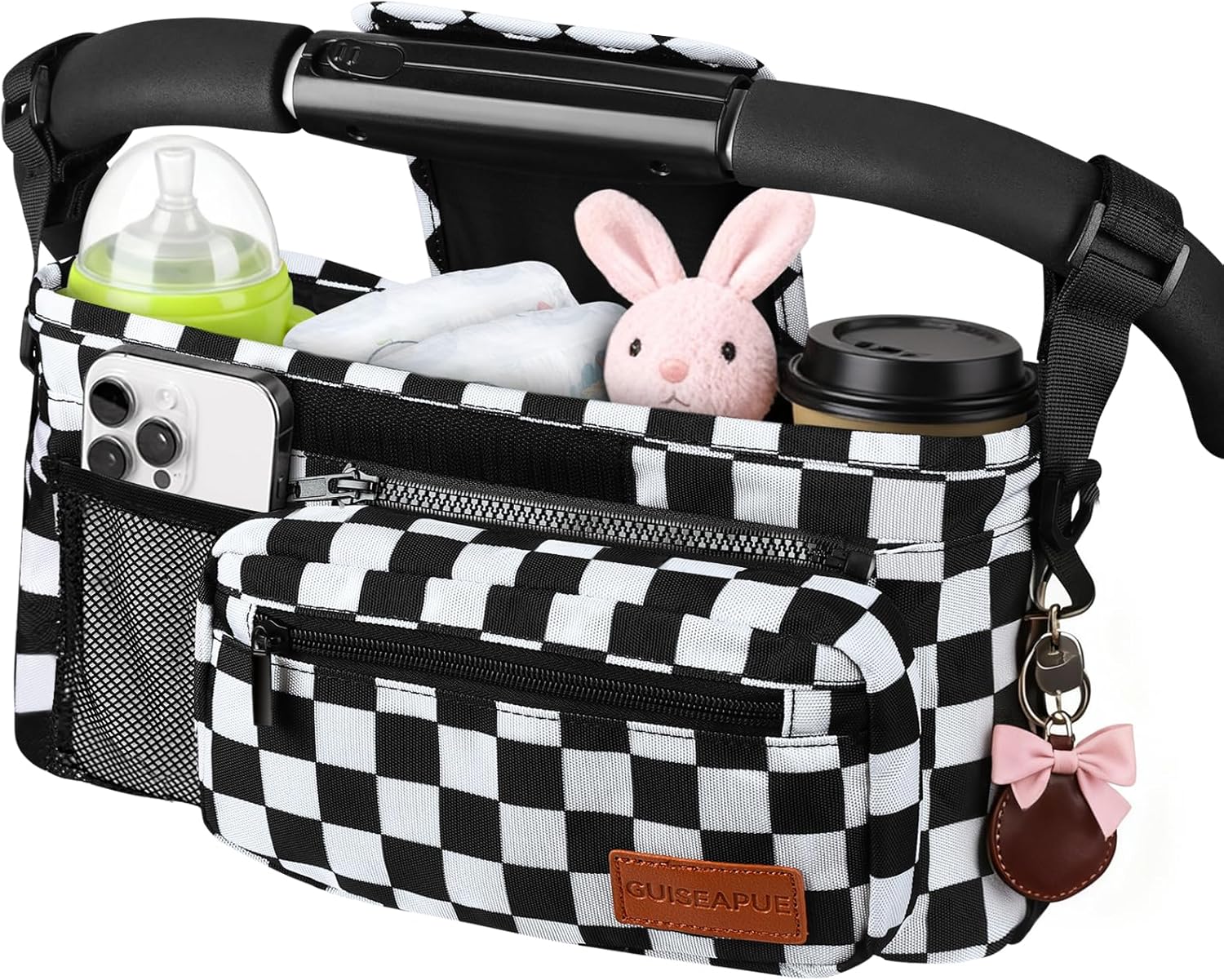 Guiseapue Universal Stroller Organizer with Cup Holder: Baby Essentials, Stroller Caddy with Shoulder Strap, Detachable Phone Bag, Stroller Accessories, Chirstmas New Moms Baby Gifts