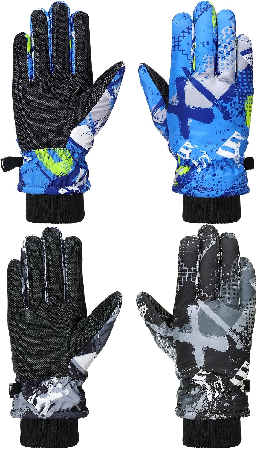 Honoson 2 Pairs Kids Snow Gloves Winter Waterproof Kids Ski Gloves Youth for Girls Boys Outdoor Toddler Snowboard Warm Clothe