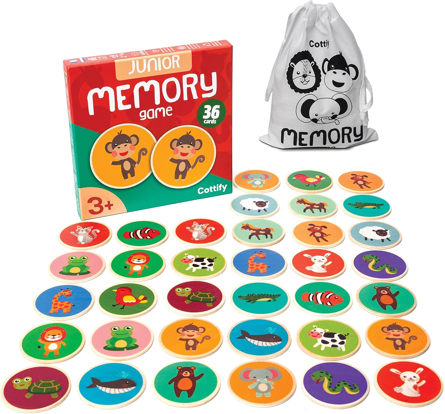 Montessori-Inspired Wooden Matching Game for Toddlers 2-4 Years – Durable, Scratch-Resistant 36 Card Set, Includes Carry Bag – Memory Game for Toddlers 2-4 Years – Cognitive Verbal Skills Development