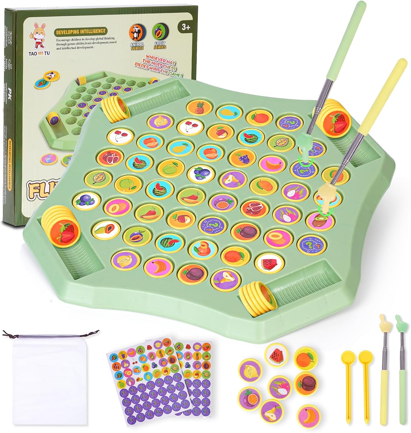 54PCS Fruit Flip Chess Memory Chess Game, Animal Flip Matching Chess Board, Memory Chess Game for Kindergarten Gathering Activity, Flip to Win Travel Memory Game (L-Fruit)