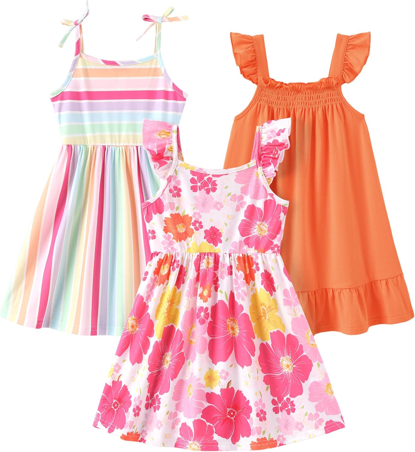PATPAT Multipack Girl Toddler Dresses Sleeveless Flamingo Striped Toddler Casual Dresses Multicoloured