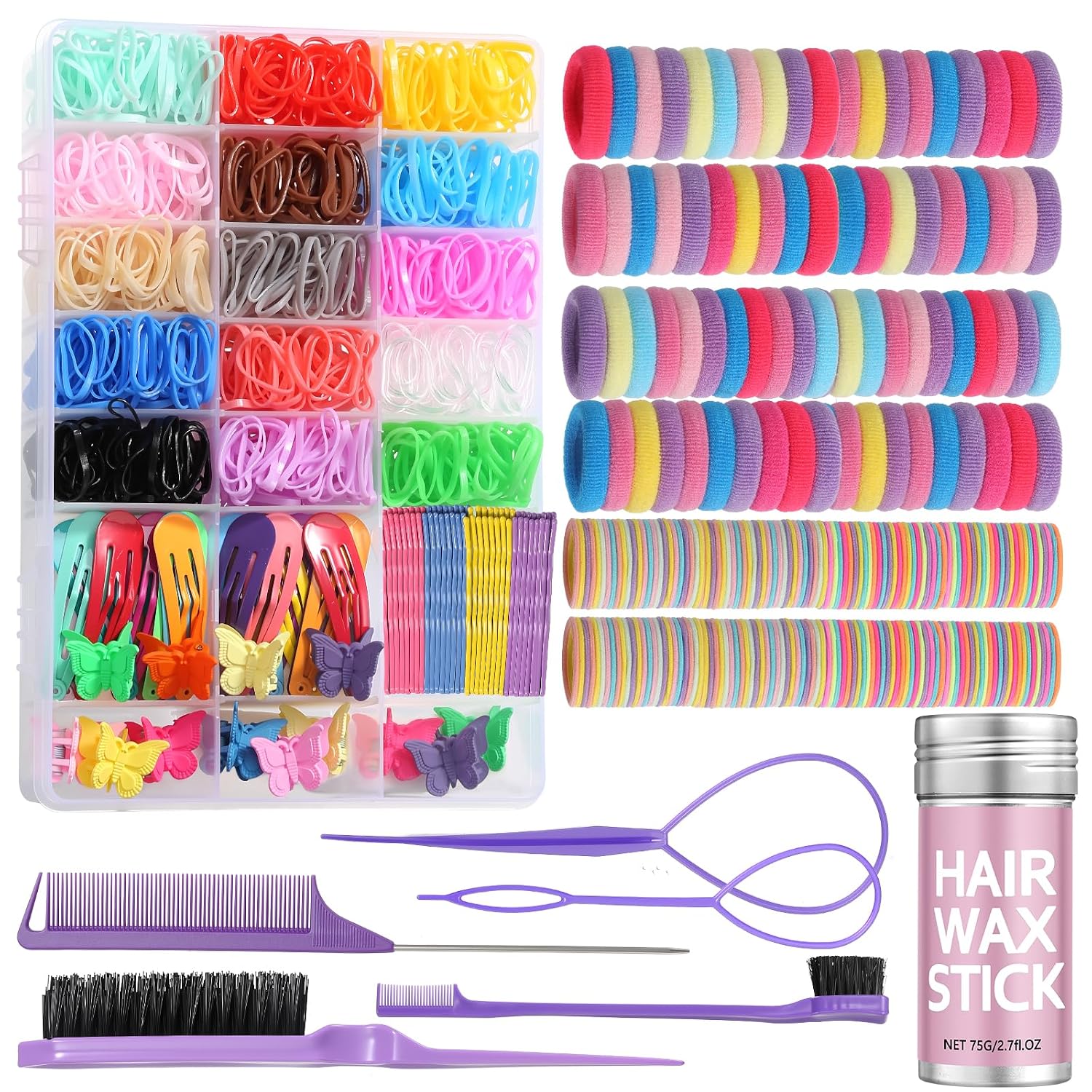 Hair Accessories for Girls,Hair Ties,Hair Kit Gift for Girls,Colorful Elastic Rubber Bands with Hair Clips