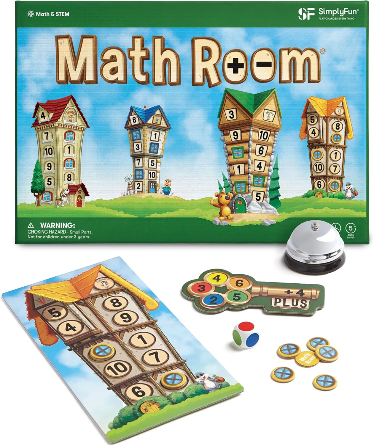 SimplyFun Math Room – Educational Game – Quick Thinking & Fun Games for Kids Ages 5 & Up – Fast Solving Addition & Subtraction Game – 2 to 4 Players