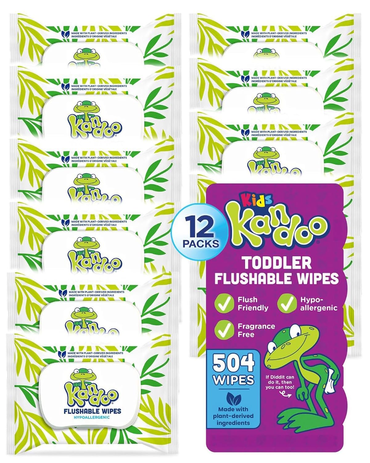 Flushable Wipes for Baby and Kids by Kandoo, Sensitive and Unscented Formula, Hypoallergenic Potty Training Wet Cleansing Cloths, 42 Count, Pack of 12