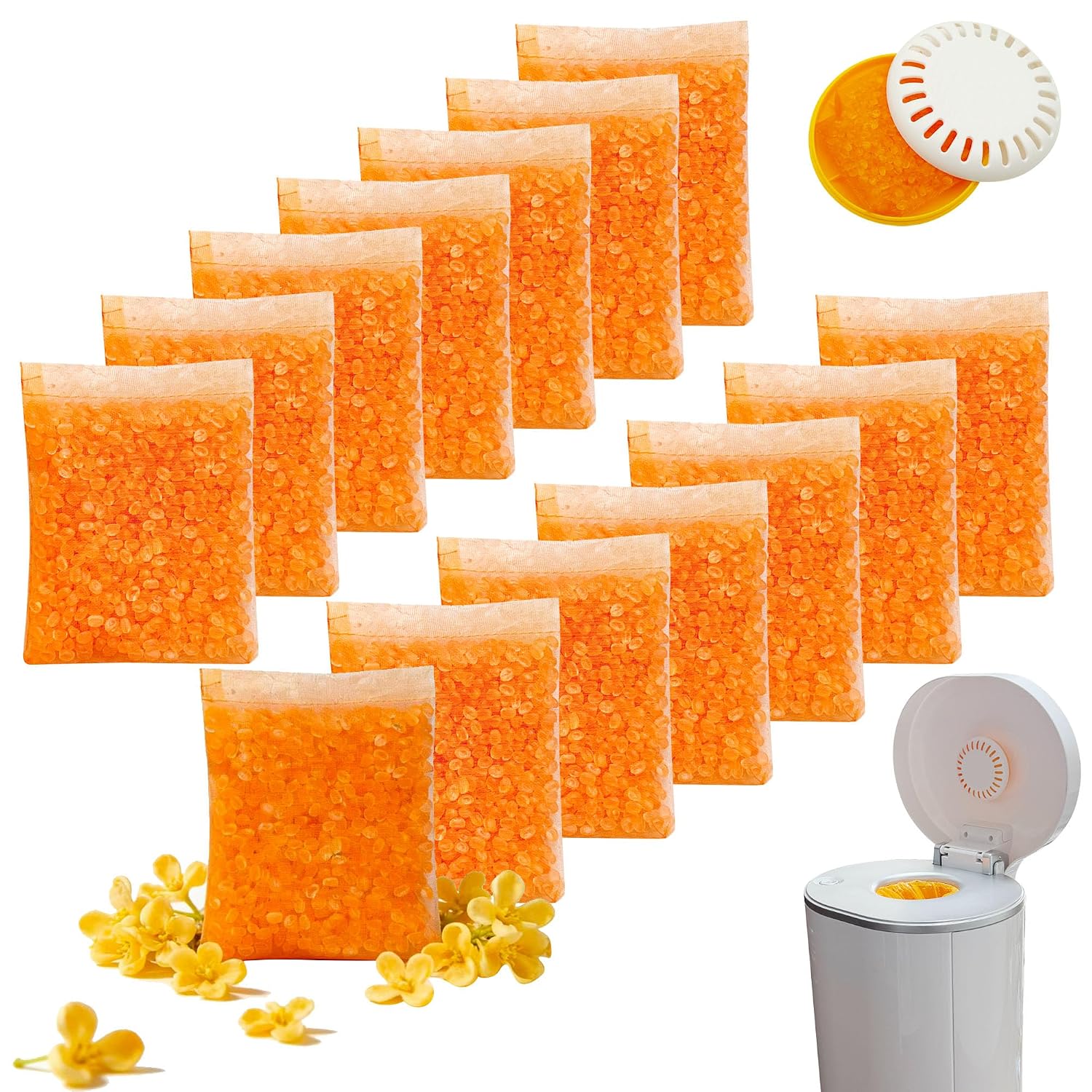 14 Pack Diaper Pail Odor Absorber Refills for Munchkin Step and Pall Diaper Pails, Odor Eliminator Filter Refills for Puck Baking Soda Cartridge (Osmanthus)