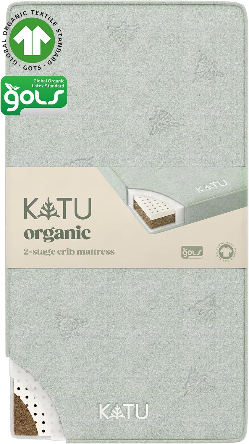 KATU 100% Organic Latex+Coconut 2-Stage Crib Mattress for Infant/Newborn/Toddler Safe Non-Toxic Hypoallergenic Breathable GOTS GOLS w