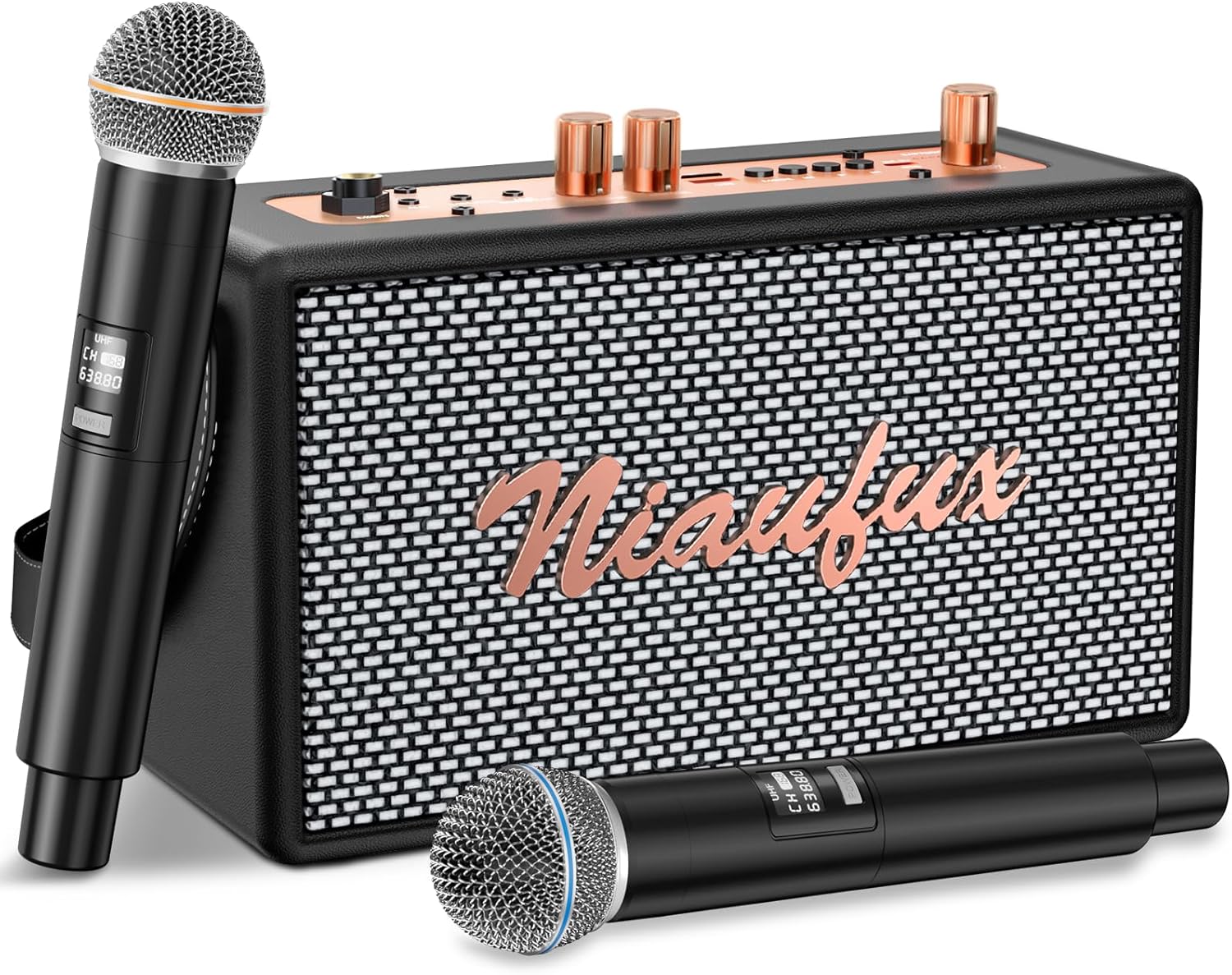 Karaoke Machine, Retro-Design Speaker with 2 Wireless Microphones for Adults & Kids, Portable Karaoke System for Home Party, Bluetooth/AUX/USB/TF/TWS Support, Gifts for Women & Girls