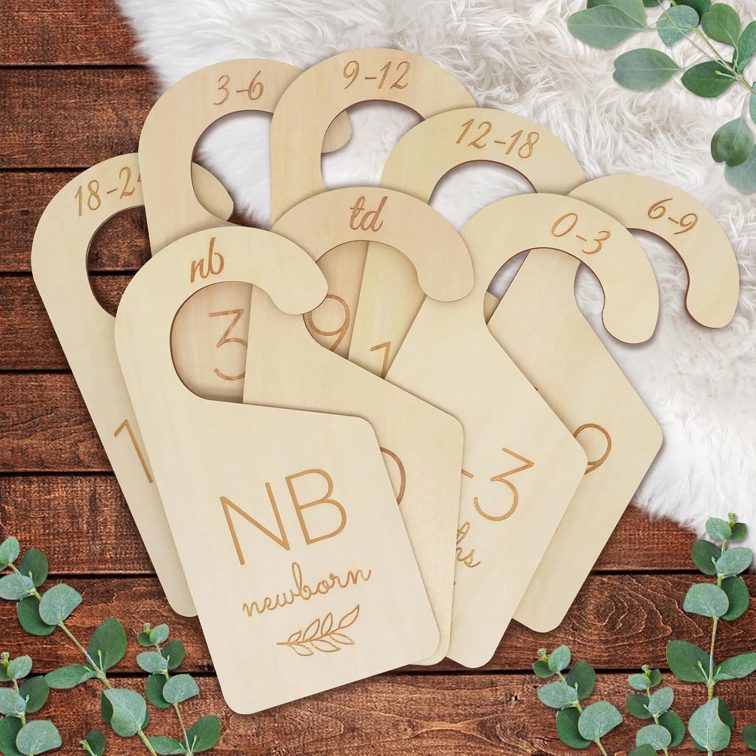 Baby Closet Dividers for Clothes Organizer – Wooden Baby Clothes Dividers from Newborn to Toddler, Set of 8 Double-Sided Gender Neutral Baby Clothes Size Dividers 0-24 Months for Nursery Decor