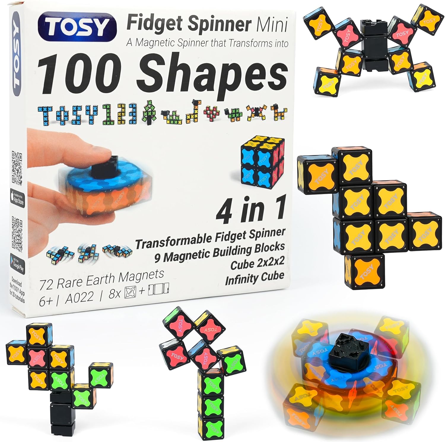 TOSY Magnet Fidget Spinner Mini – 8 Blocks, 3 in 1 Toy: Transformable Fidget Spinner, Infinity Cube, 2×2 Puzzle Cube, Easter Basket Stuffers for Kids/Adults, STEM Sensory Stress Relief Toy
