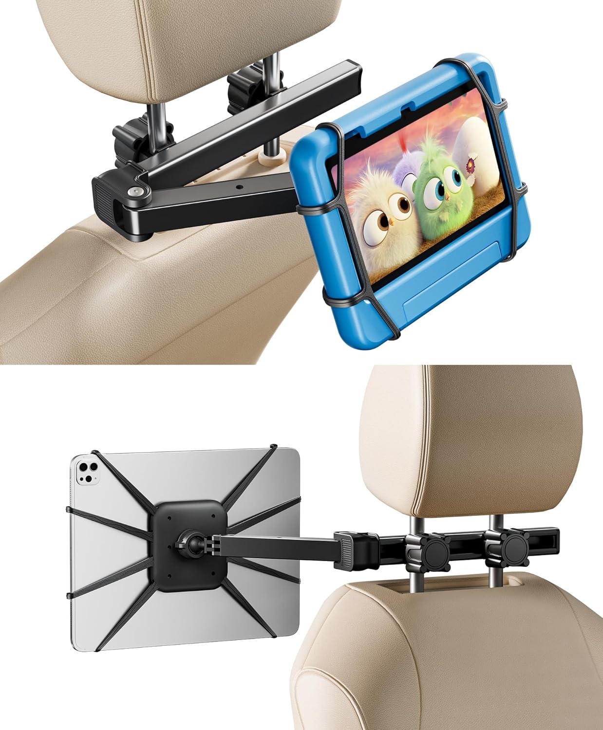 FANGOR Tablet Holder for Car – [3 in 1 Adjustable Extension Arm] Upgraded iPad Holder for car Backseat with Holding Net, Road Trip Essentials for Kids, for 7-13″ iPad Pro, Air, Mini, Galaxy, Fire HD