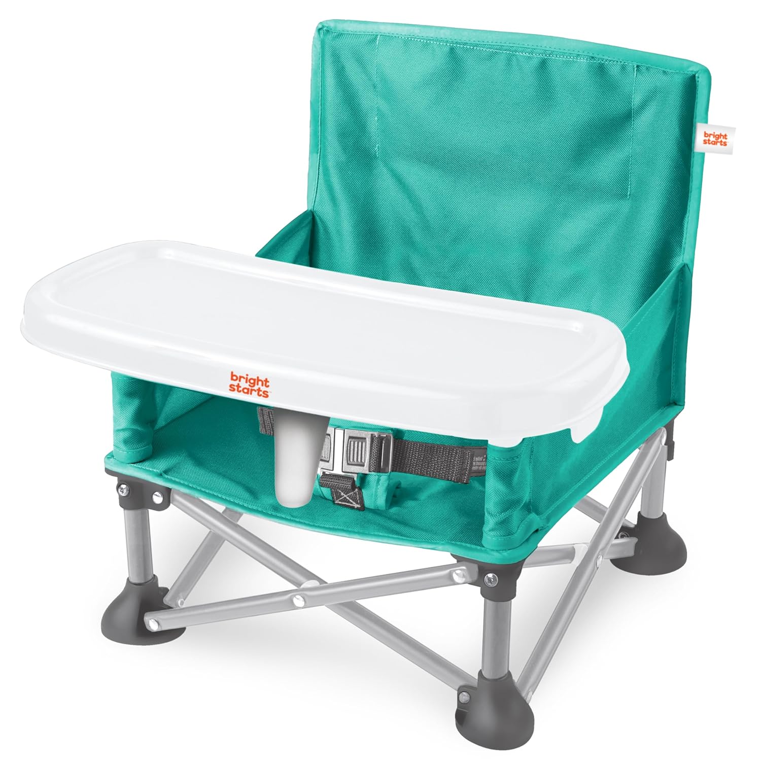 Bright Starts Pop ‘N Sit Portable Booster, Indoor/Outdoor Use, Floor Seat with Feeding Tray, Teal, 6 Mos – 3 Yrs