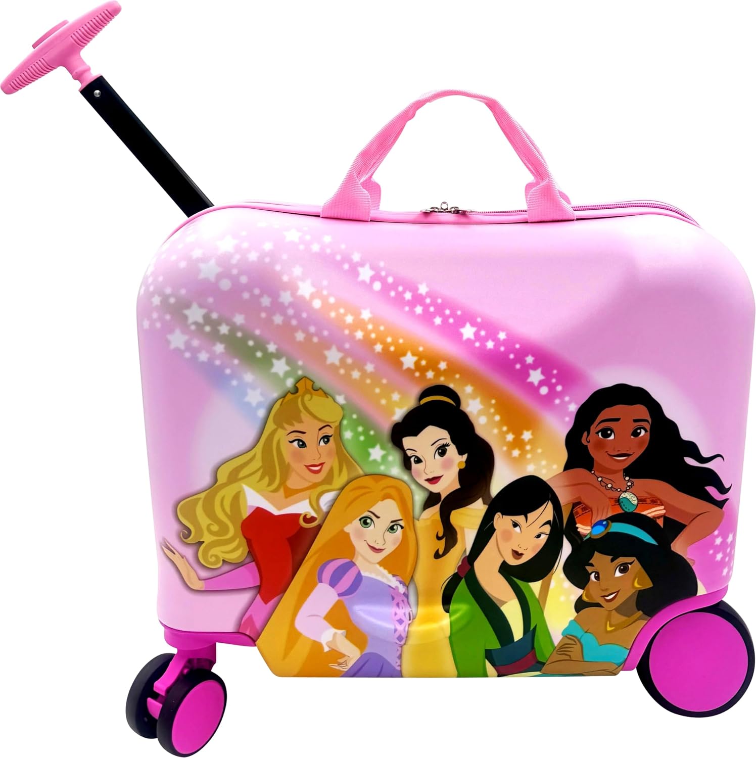 Fast Forward 2-in-1 Kids 18” Suitcase & Ride-On Luggage -Lightweight Tow-Along Toddler Luggage With Wheels (Princess)