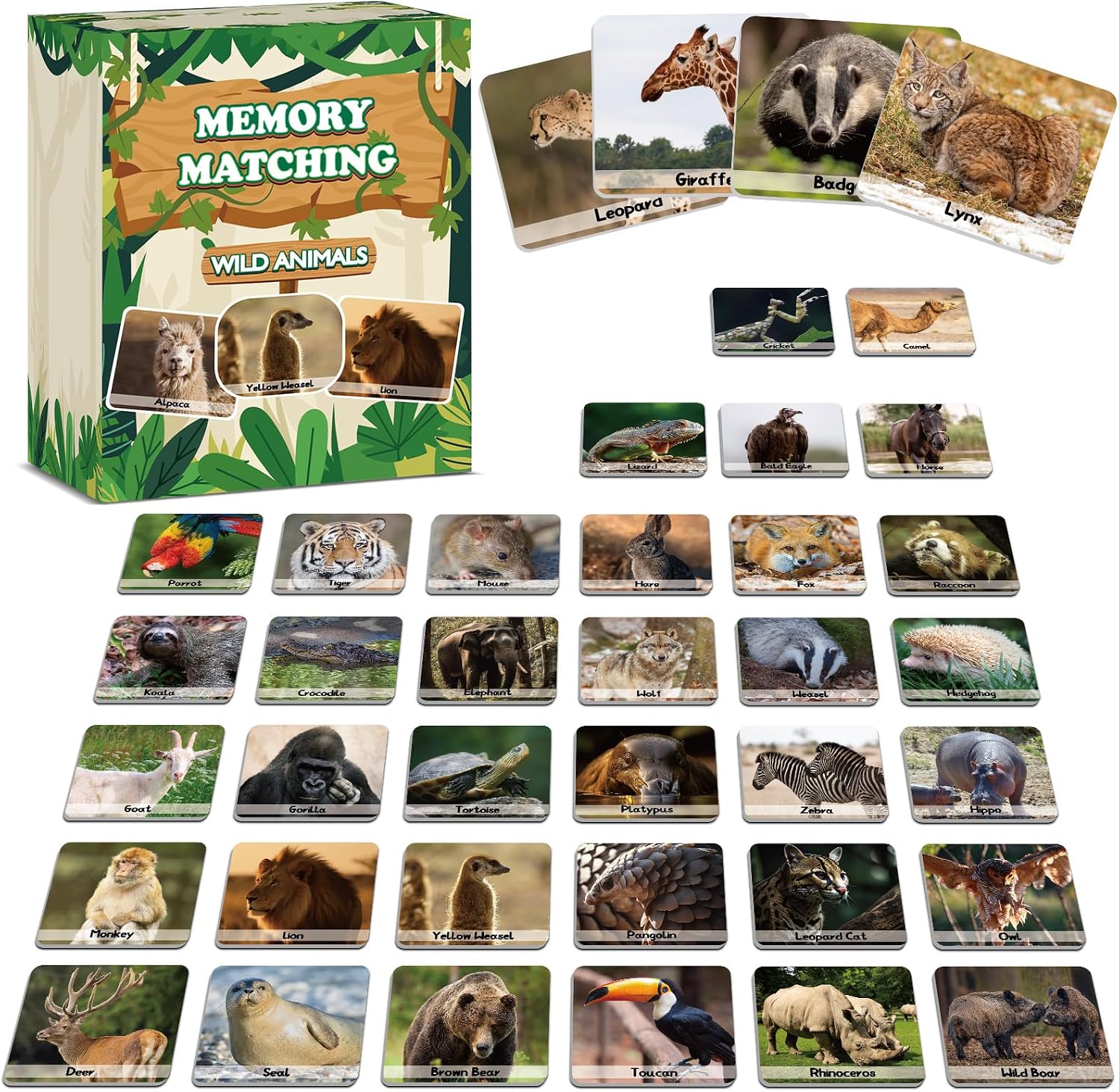 gisgfim 100 PCS Memory Matching Game Wild Animals Concentration Memory Card Matching Games