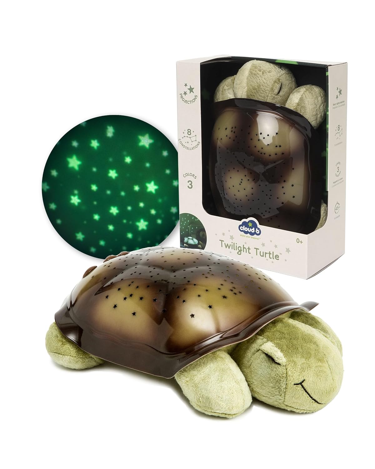 Cloud b Calming Nightlight Star Projector | Gentle Brightness | 3 Colors | 8 Constellations | Auto-Shutoff | Twilight Turtle Green