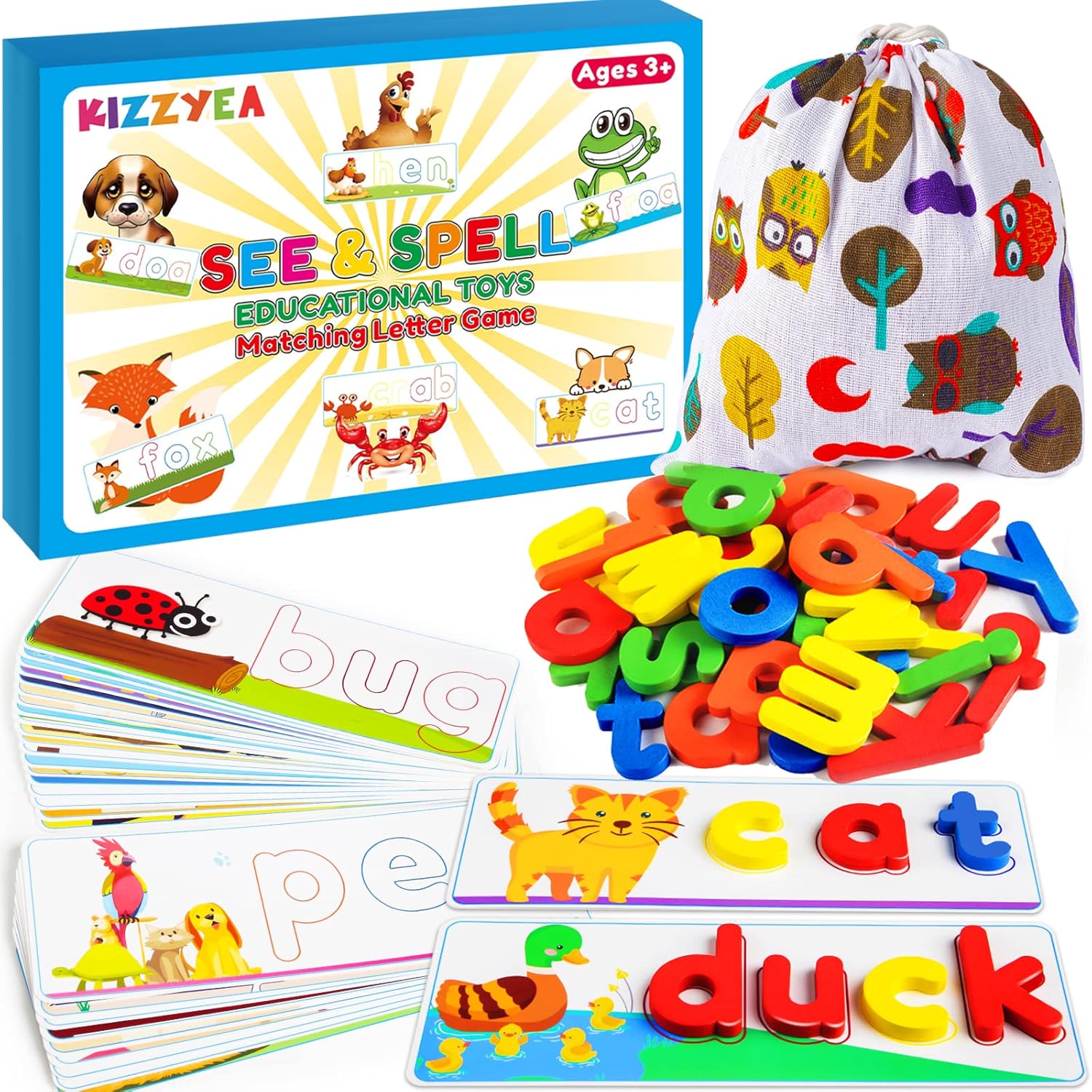 Learning Educational Toys for 3 4 5 6 Years Old Boys Girls, See & Spell Matching Letter Game with Alphabet Cards for Kids, Preschool CVC Word Builders Toy, Christmas Birthday Gifts for Age 3-4 4-6