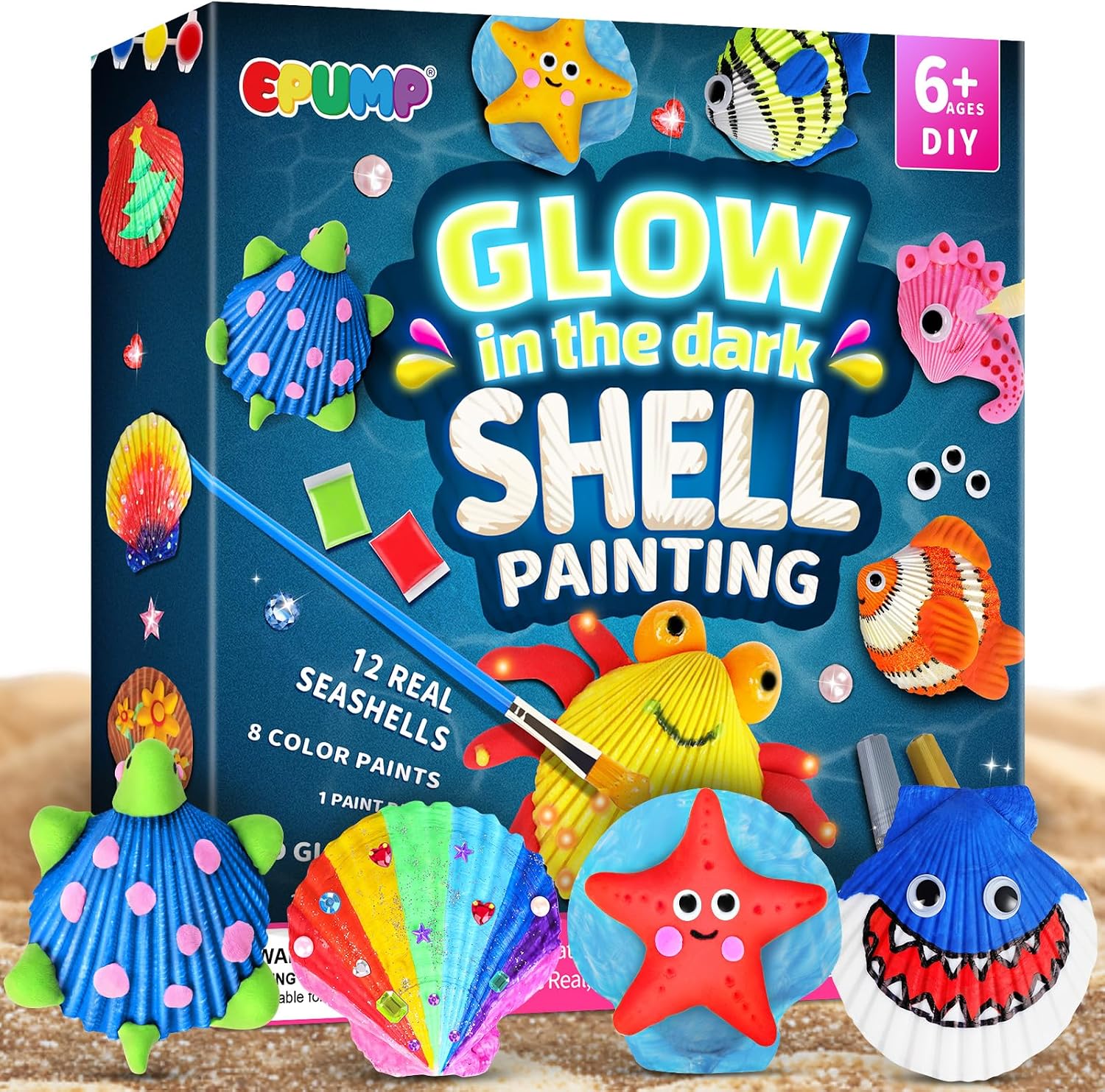 EPUMP Sea Shell Painting Kit for Kids – Glow in the Dark Beach Toys and Summer Crafts, Arts and Crafts Kit Creative DIY Indoor Outdoor Activity Toy Birthday Gift for Boys Girls Age 6 7 8 9 10 11 12+