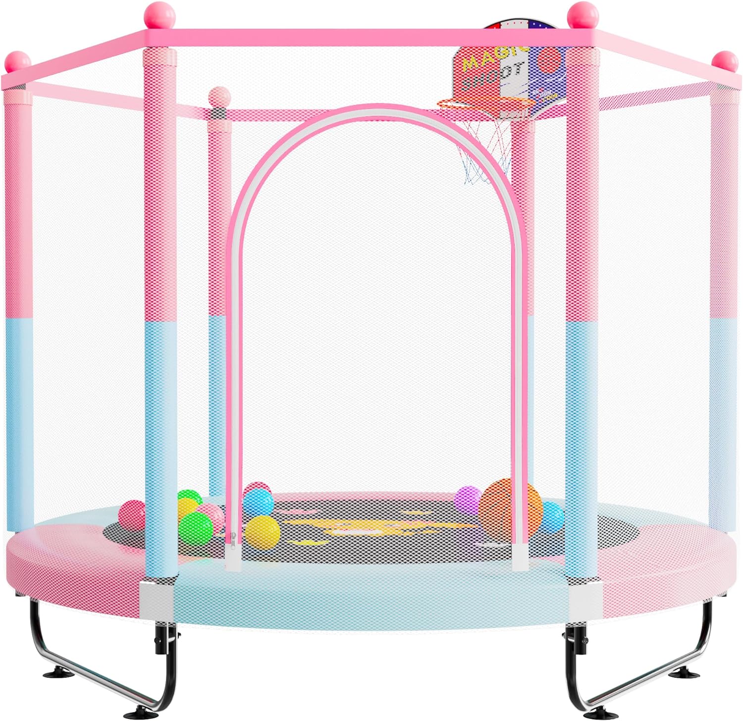 VGMiu 60″ Trampoline for Kids, 5 FT Indoor & Outdoor Toddler Baby Trampoline with Basketball Hoop, Safety Enclosure, Birthday Gifts for Kids, Gifts for Boy and Girl, Age 3-8