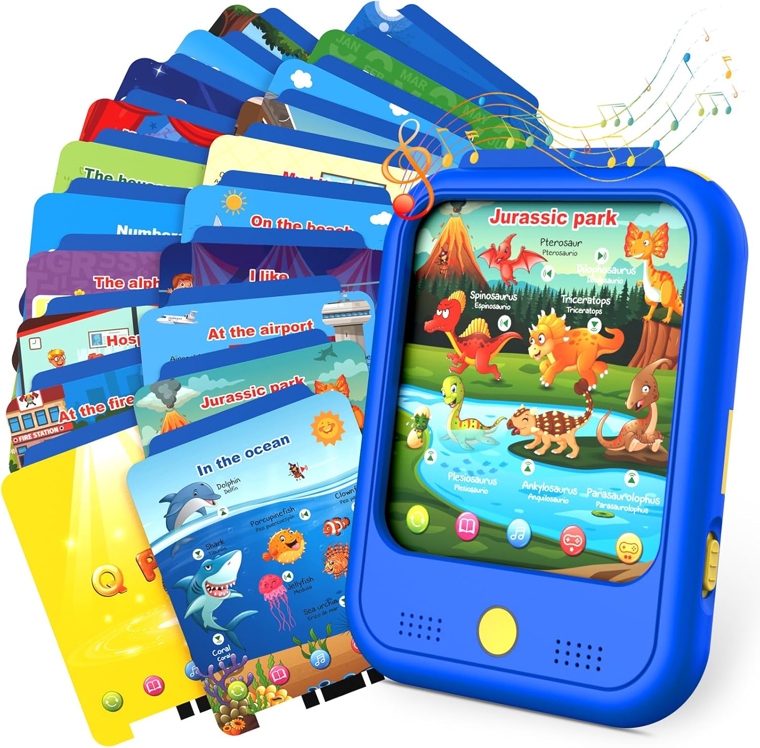 Qiaojoy Kids Learning Tablet Educational Learning Pad for Toddlers 2-5 to Learn Alphabets, Numbers, Foods, Time, Music, Talking Cards for Toddlers，Learning Educational Toy Kids Gifts