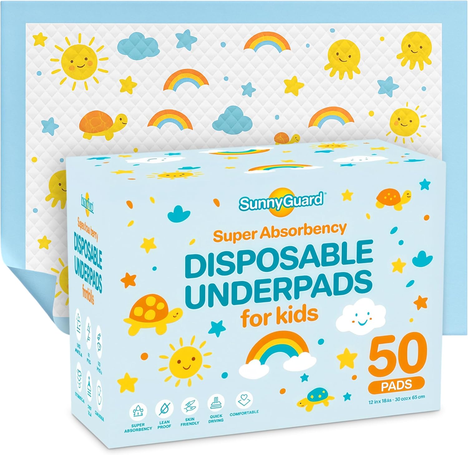 SunnyGuard Disposable Changing Pads for Baby 13 x 18 Inches, 50 Diaper Changing Pad with Unique Design & 6 Layers of Protection for Nursery Use, Travel Changes & Pee Pad Protection, 33 x 46 CM