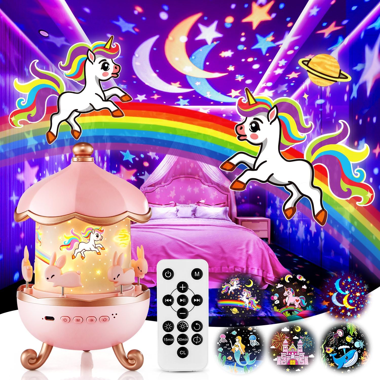 One Fire Unicorn Toys, 315 Light Modes+15 Films Night Light Projector for Kids,15 Sound Machine Baby,Unicorn Toys for Girls Age 4-6,360°Rotate+Remote Star Light for Kids Room Decor,Girls Birthday Gift