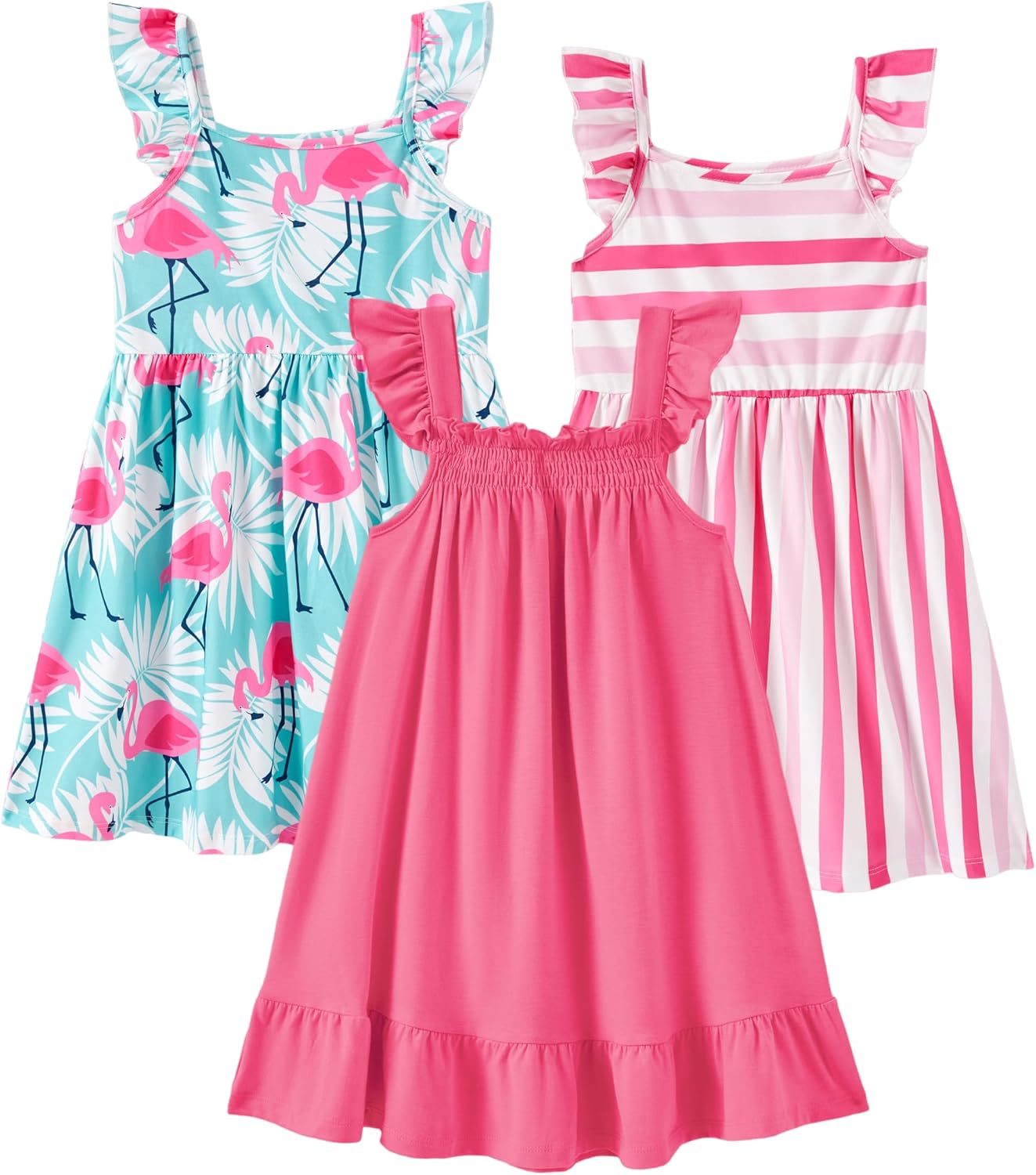 PATPAT Multipack Girl Toddler Dresses Sleeveless Flamingo Striped Toddler Casual Dresses Multicoloured