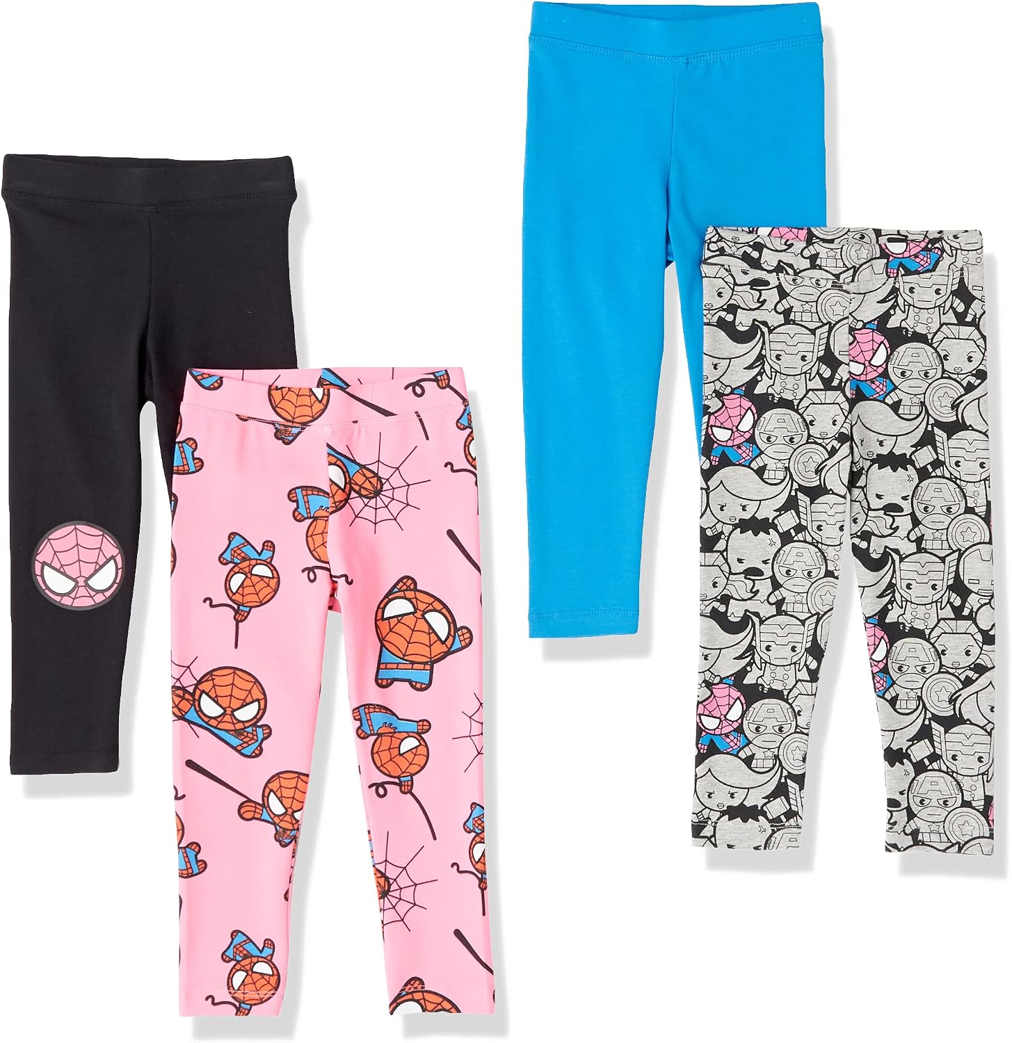 Amazon Essentials Disney | Marvel | Star Wars | Frozen | Princess Girls and Toddlers’ Cotton Stretch Leggings, Multipacks