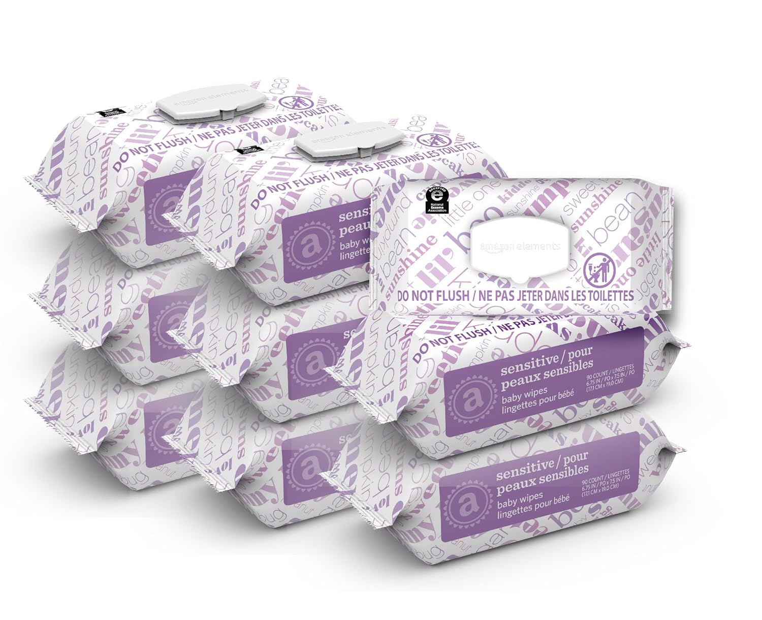 Amazon Elements Baby Wipes, Sensitive, Unscented, Cleans Gently, 810 Count, Flip-Top Packs, Pack of 9