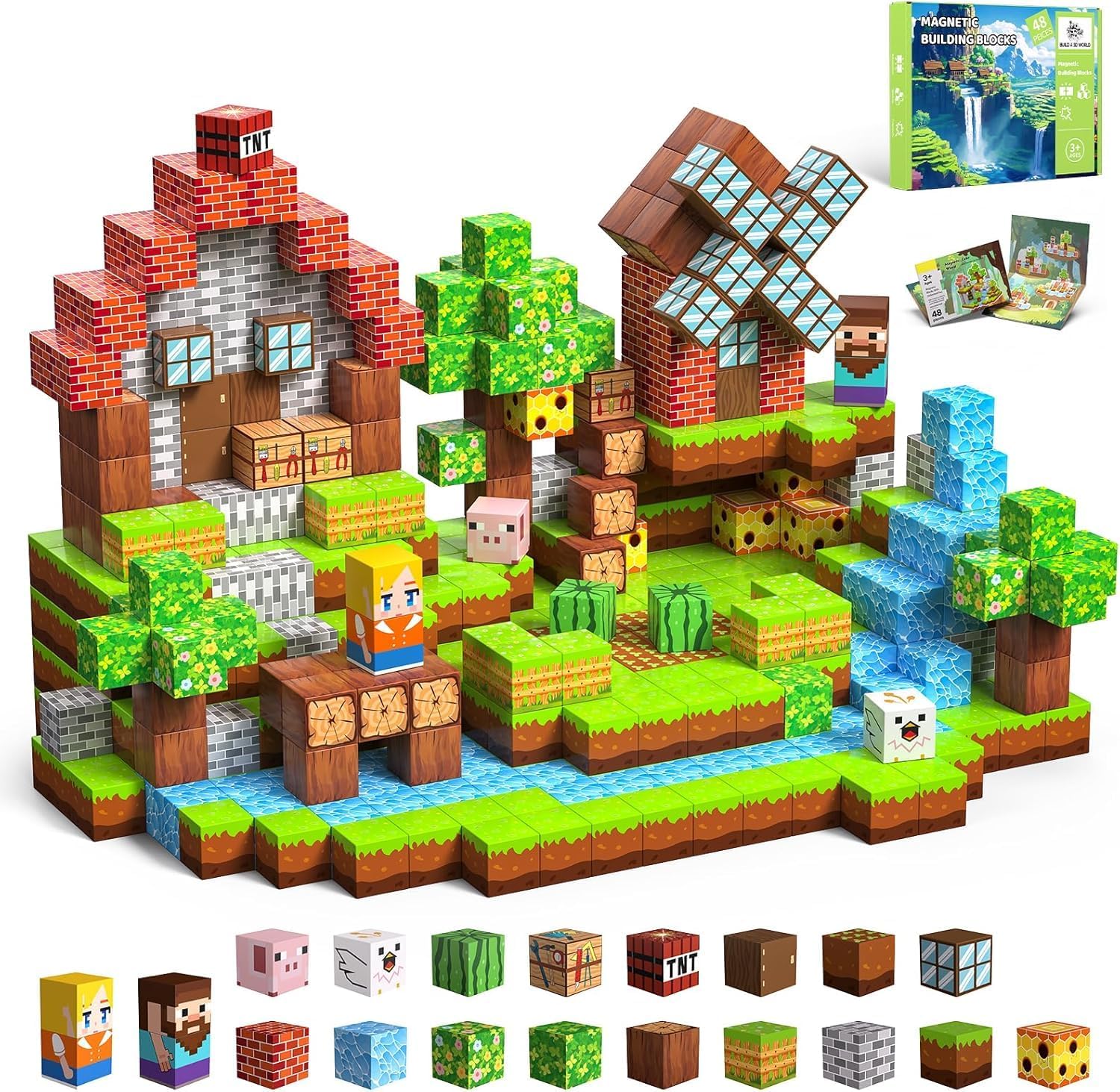 48 PCS Magnetic Blocks – Magnetic Building Blocks for Kids, Magnetic Cubes Sensory Toy for STEM Boys and Girls Christmas Birthday Gifts