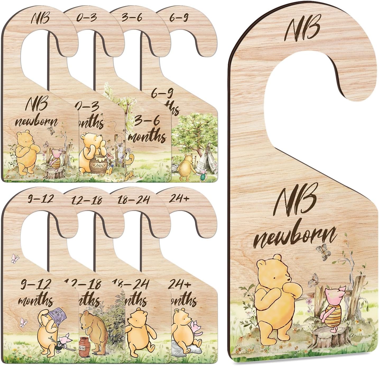 8PCS Classic Winnie Baby Closet Dividers for Newborn, the Pooh Baby Nursery Decor Wooden Hanger, Winnie Clothes Dividers for Closet, Double-Sided Printing