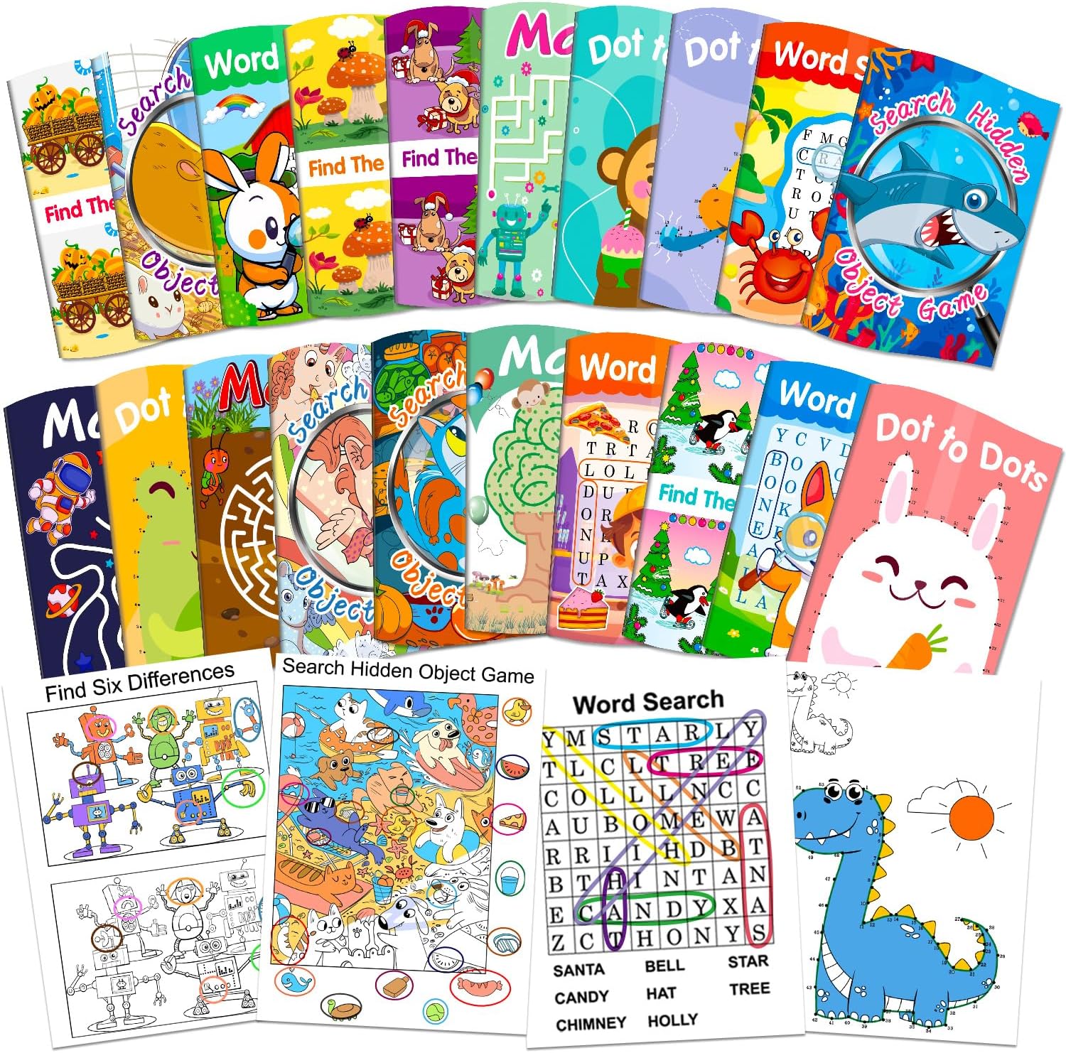 Elfew 20Pack Small Activity Books for Kids Age 4-8,8-12,Puzzles Books for Kids Party Favor Gift, Brain Game, Over 280 Different Games fit Classroom Activity, Boy and Girl Birthday Goodie Bag Stuffers