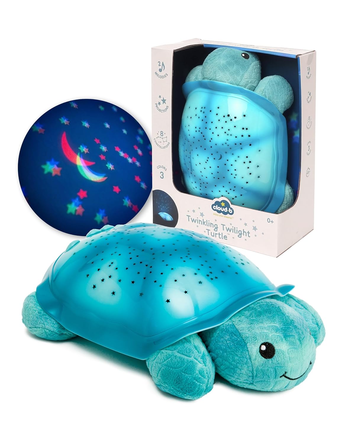 Cloud b Comforting Nightlight Star Projector w/ Soothing Sounds | Gentle Brightness | 3 Colors | Auto-Shutoff | Twinkling Twilight Turtle Aqua