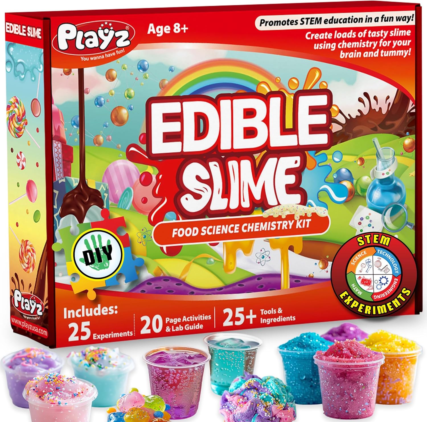 Playz Edible Slime Candy Making Science Kit for Kids Ages 8-12 Years Old – Food Science Chemistry Kid Science Kit with 25 Experiments to Make Slime Chocolates, Educational Science Kits for Boy & Girls