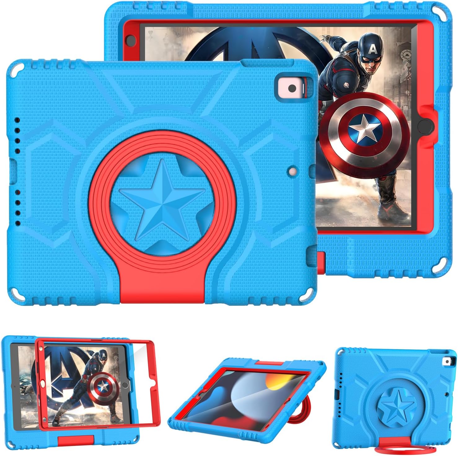 DICEKOO Kids Case for iPad 9th/8th/7th Generation 10.2 inch 2021/2020/2019 Release, with Built-in Screen Protector Shockproof Handle Stand Kids Cover for Apple iPad 10.2″ – Blue