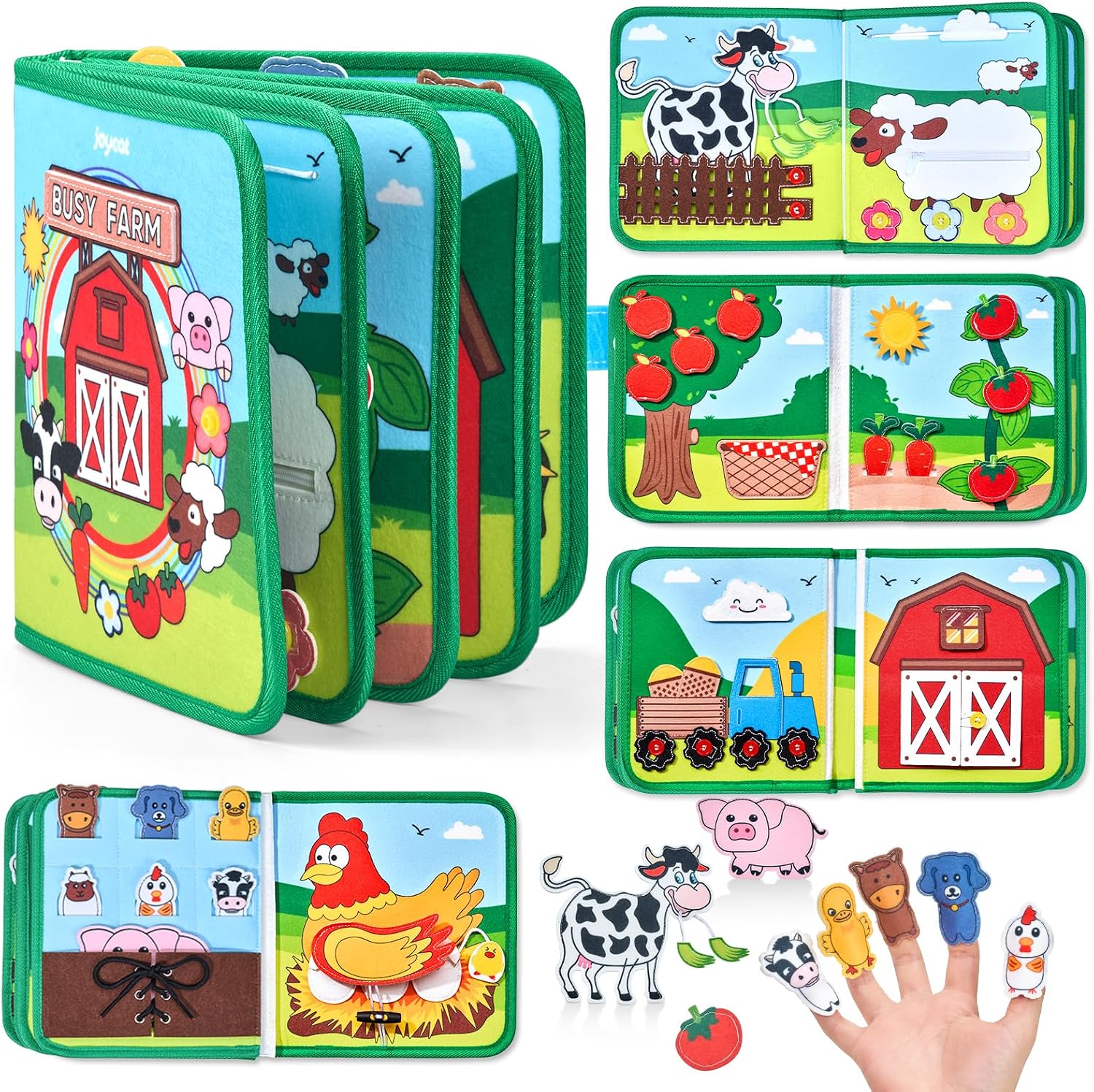 JoyCat Farm Busy Book for Toddlers 1–3 – Quiet Montessori Activity Book with 15 Daily Life Activities, Screen-Free Travel Toy for Toddlers, Easter Basket Stuffers Gifts Kids