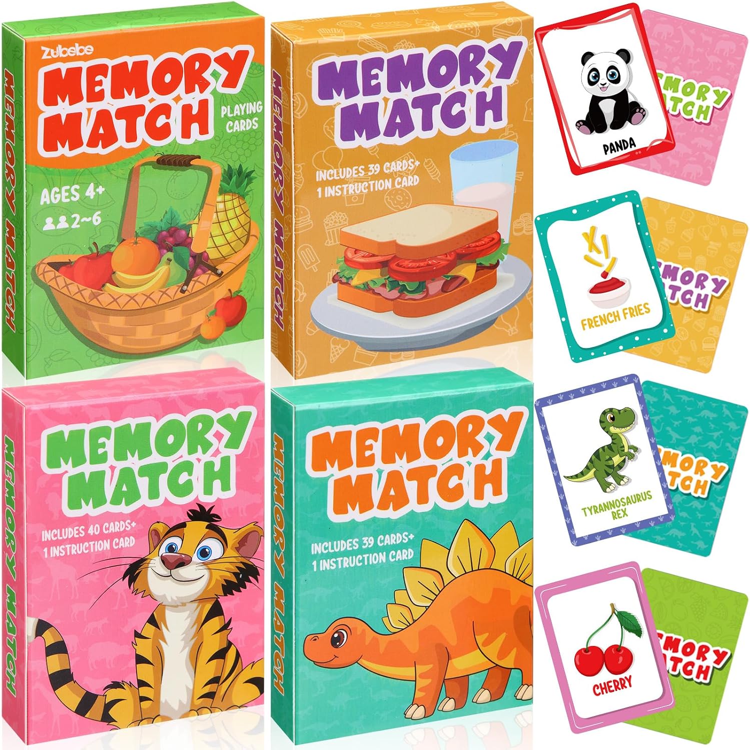 Zubebe 4 Sets Memory Matching Game for Kids Memory Match Fun Matching Game Educational Toys for Family Night, Party Favors, Classroom Prizes (Style 1)