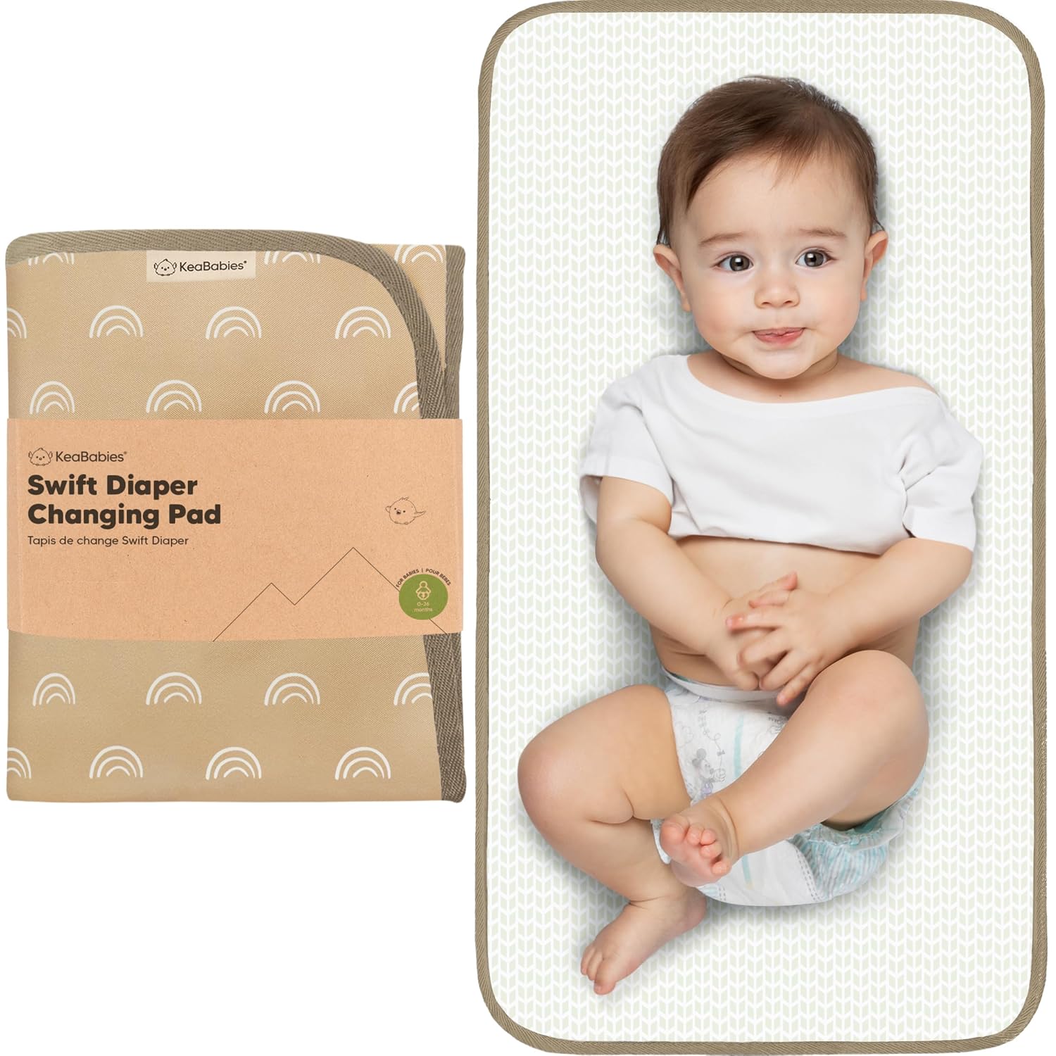 KeaBabies Portable Diaper Changing Pad, Easy Wipe Clean – Foldable Waterproof Baby Changing Mat for Diaper Bag, Compact, Lightweight, 25×13 Newborn, Infant, Baby Changer Travel Essential (Rainbow)