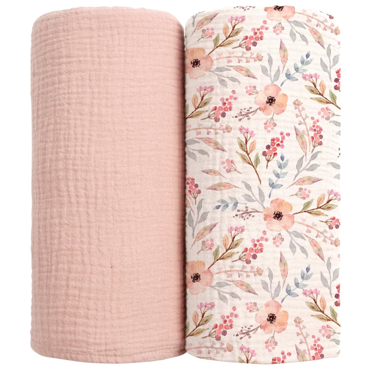 lulumoon Muslin Swaddle Blankets for Newborn – Soft Receiving Blankets – Floral Print Nursery Gift for Baby Girls(Pink Flower)