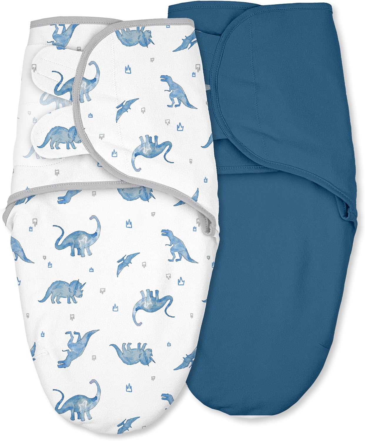 Baby Swaddles for Newborn Organic Cotton,Soft & Snug Newborn Velcro Swaddle 0-3 Months Sleep Sack Helps Calm Startle Reflex, 2-Pack Wrap Nursery Swaddling Blankets Blue Dinosaur