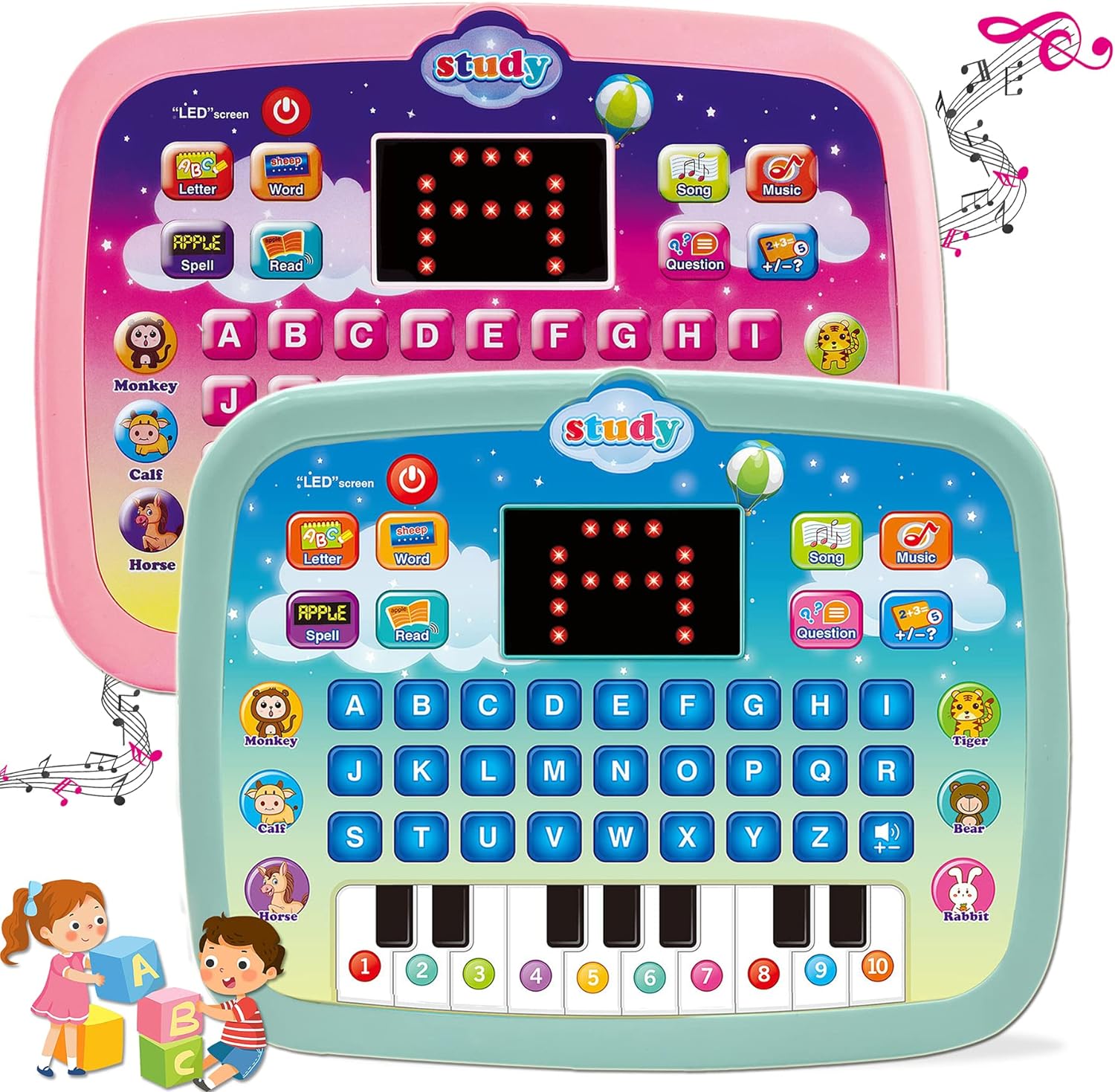Kids Tablet/Toddler Learing Pad with Screen Teach Alphabet, Numbers, Word, Music, Math, Early Development Interactive Electronic Toy for Boys & Girls 3 Years+(Pink)