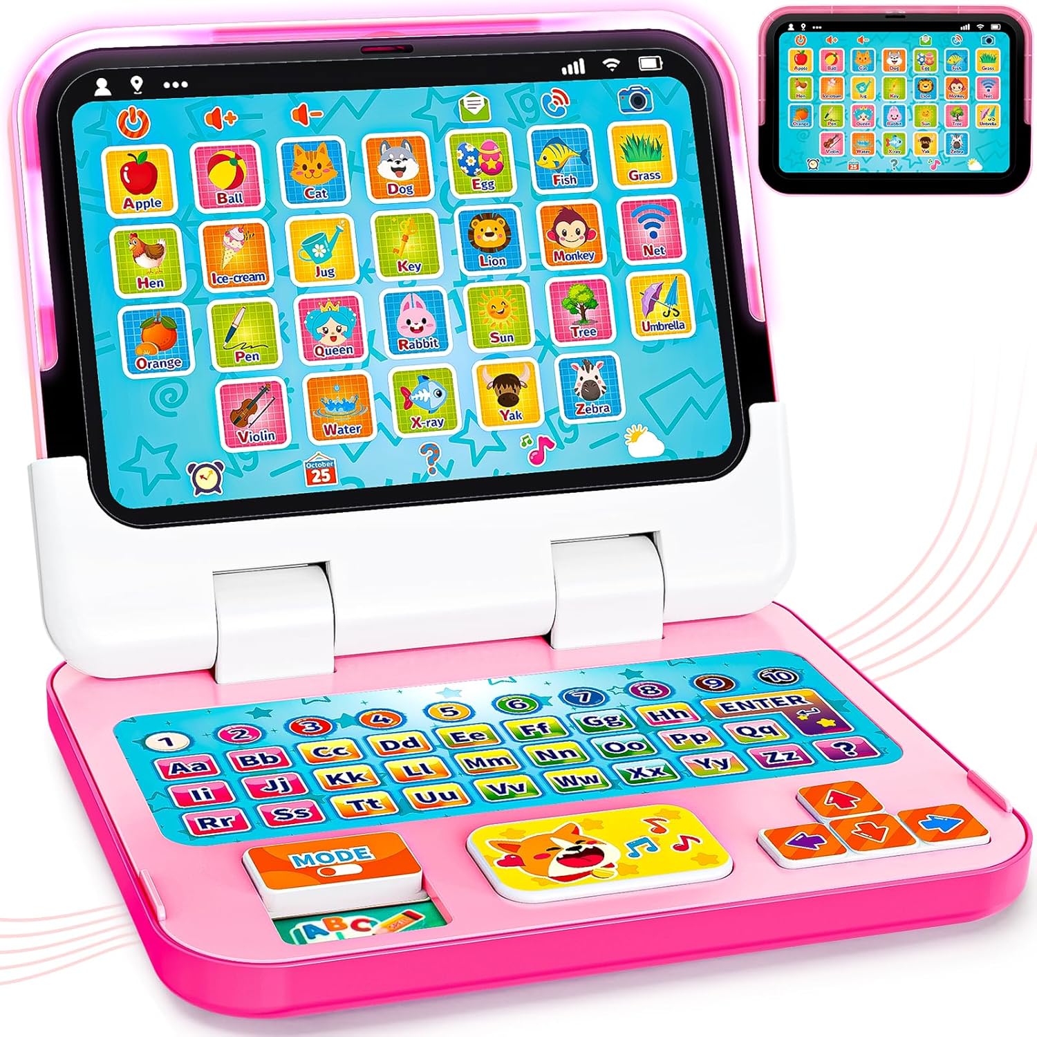 Learning Toy for Kids 1 2 3 Year Old Boys Girls, Learning Laptop for Toddlers 1-3, Interactive Educational Toys with Music Sounds Lights, Christmas Birthday Gifts for Baby Kids Age 12-18 Months, Pink