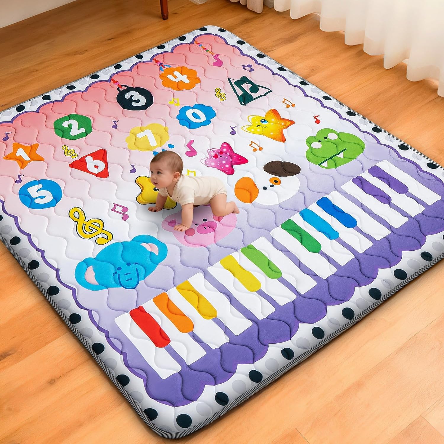 RONGFA Baby Play Mat for Floor, 50” x 50” Thicken Foam Soft Padded Mat for Baby, Playpen Mat for Toddlers Infant Kids, Machine Washable, Non-slip Bottom Safe for Crawling (Piano)