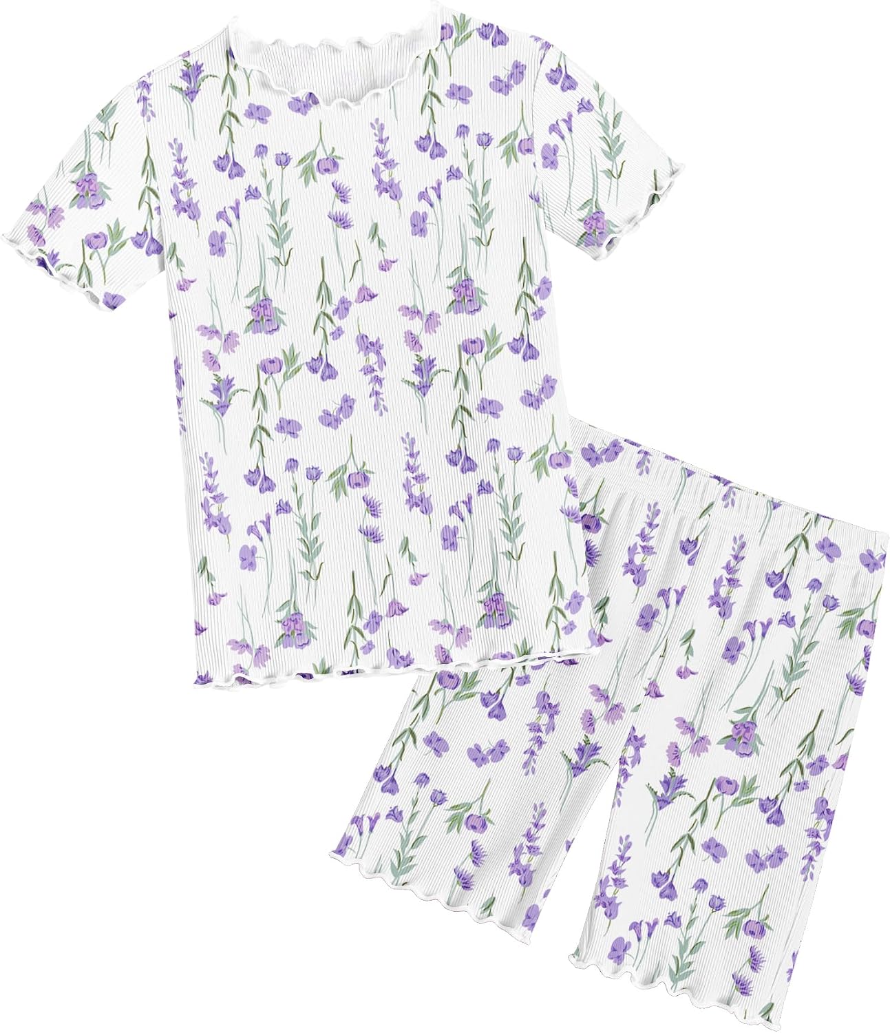 Arshiner Girls Pajamas Cute Lettuce Loungewear Snug Fit Pjs Set Kid Summer Sleepwear