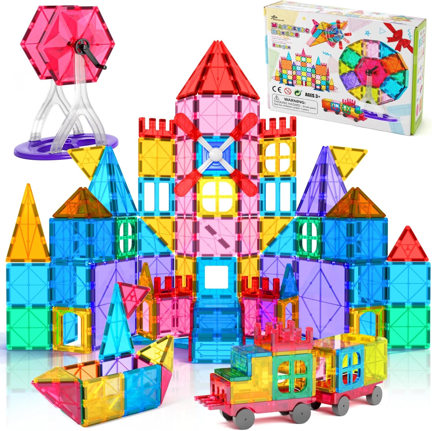 Jasonwell 100pcs Magnetic Tiles Building Blocks Set for Boys Girls Preschool Educational Magnet Construction Kit Stacking STEM Toys Christmas Birthday Gift for Kids Toddler 3 4 5 6 7 8 9 10 + Year Old