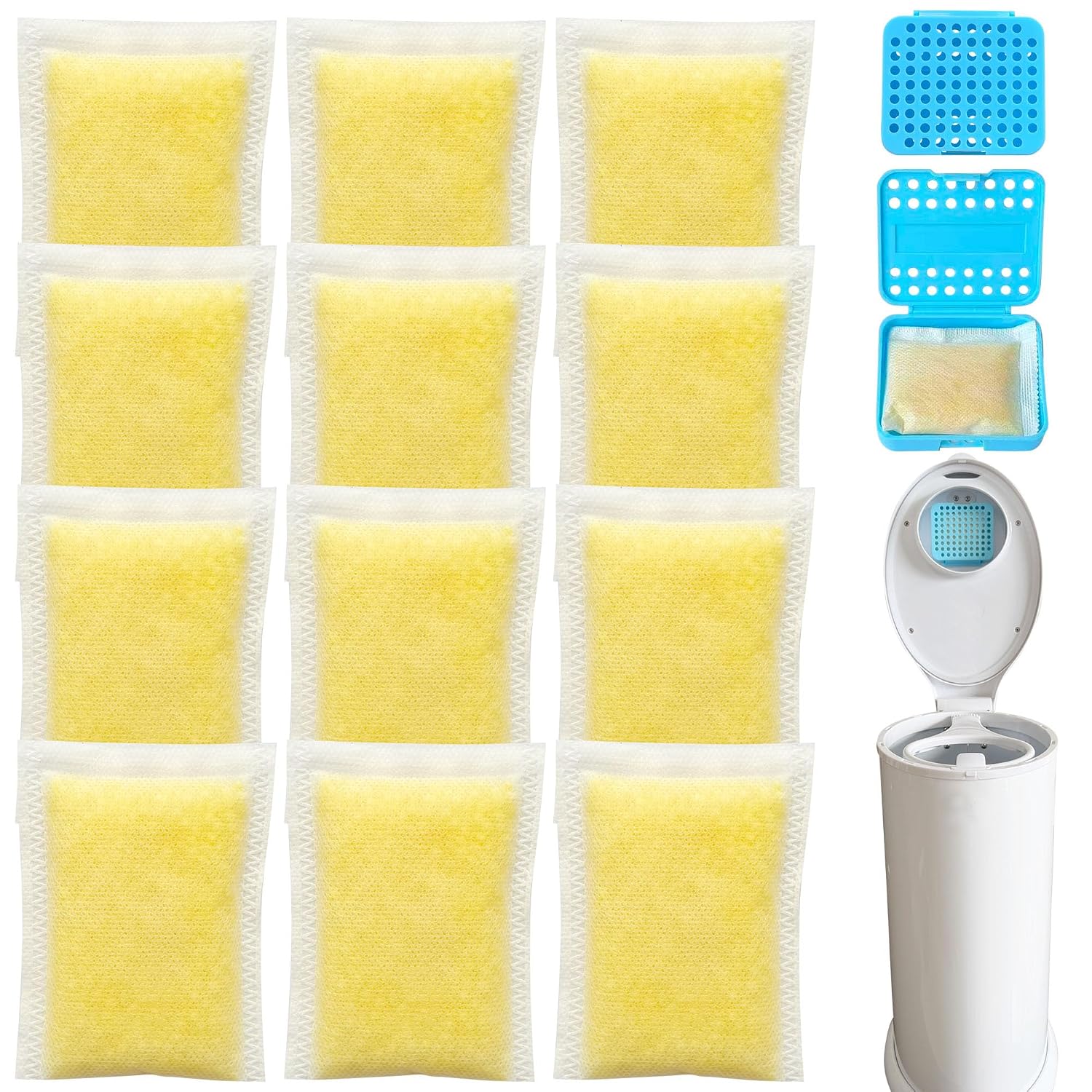 2 Pack Stick On Deodorizing Box, 12 Pack Diaper Pail Deodorizer Compatible with Ubbi Diaper Pail, Odor Removing Refills for Ubbi Adult Diaper Pail, for Most Steel Diaper Pail (Blue)