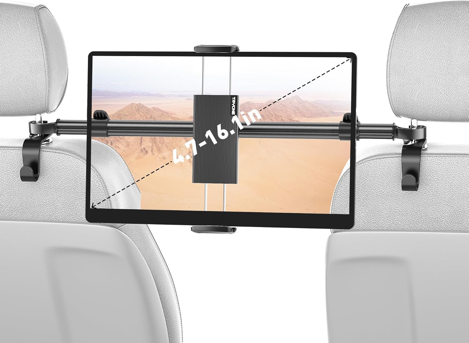Tryone Car Tablet Holder Mount for iPad: Headrest Tablet Stand for Car Back Seat Compatible with iPad Pro Air Mini | Galaxy Tab | Kindle Fire HD | Switch OLED or Other 4.7-16.1″ Devices