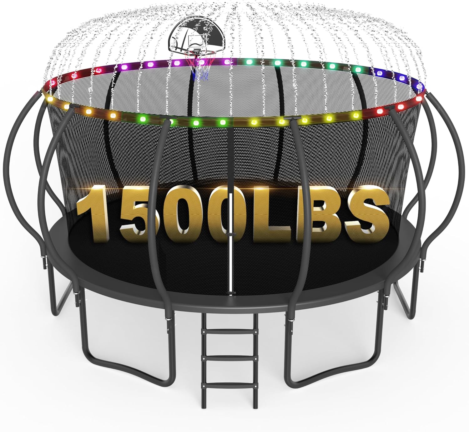 SKYUP 2026 Upgraded 8 10 12 14 15 16 FT 1500lbs Tranpoline for Kids and Adults with Light+Sprinkler, Recreational Tranpoline with Basketball Hoop, Ladder, ASTM Approved Tranpoline for 7-10 Kids