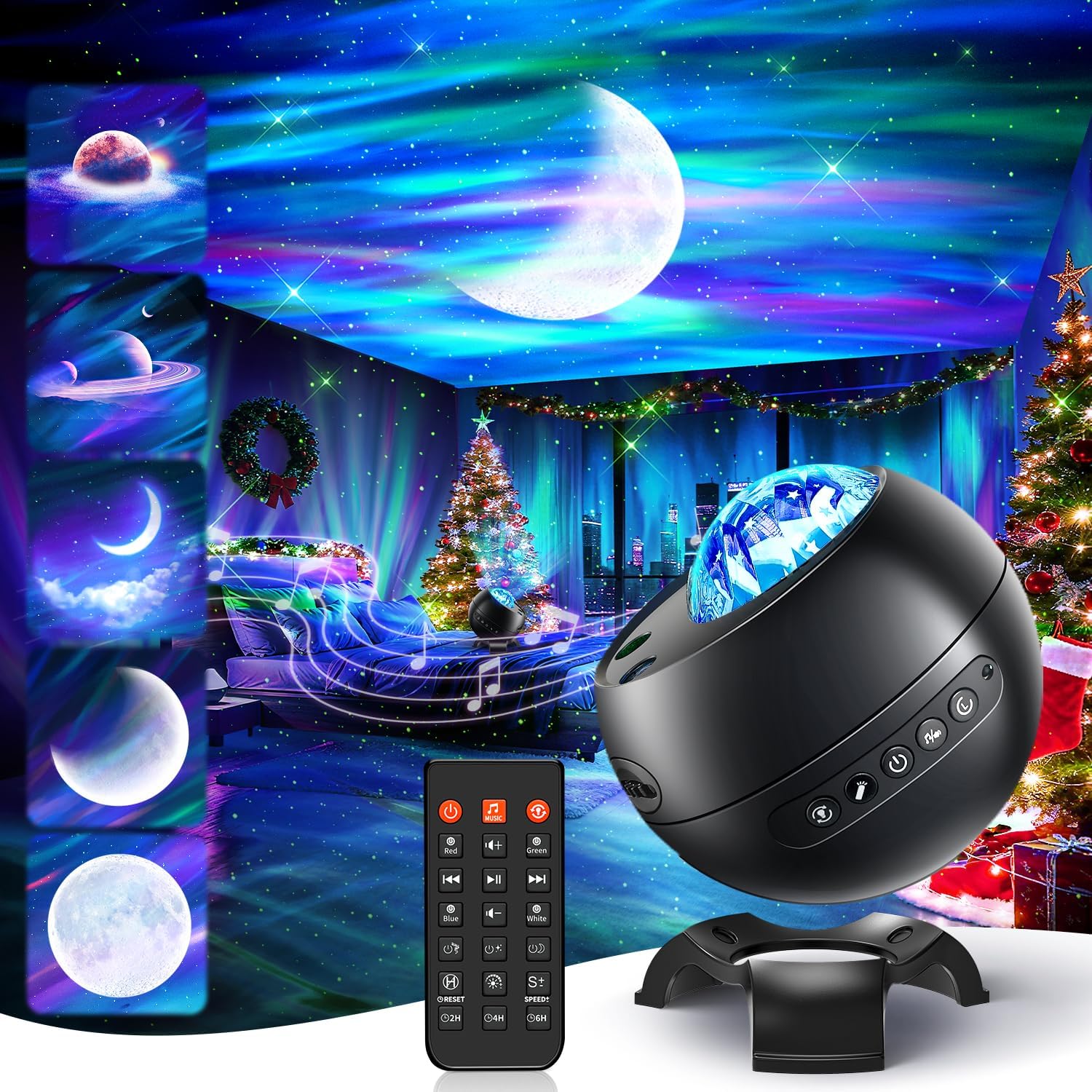 One Fire Northern Lights Projector 7-15 Year Old Boy Birthday Gifts for Him Galaxy Projector for Bedroom, 300+Colors Modes Aurora Light,15White Noise Sound Machine &Bluetooth Star Projector Lights