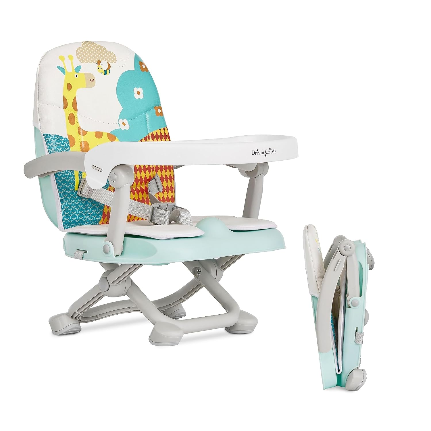 Dream On Me Munch N Go Booster Seat for Babies 6–36 Months, 3-in-1 Feeding, Floor & Table Seat, Adjustable 4 Heights, Lightweight Portable Design, 3-Point Safety Harness, Easy to Fold & Carry- Mint