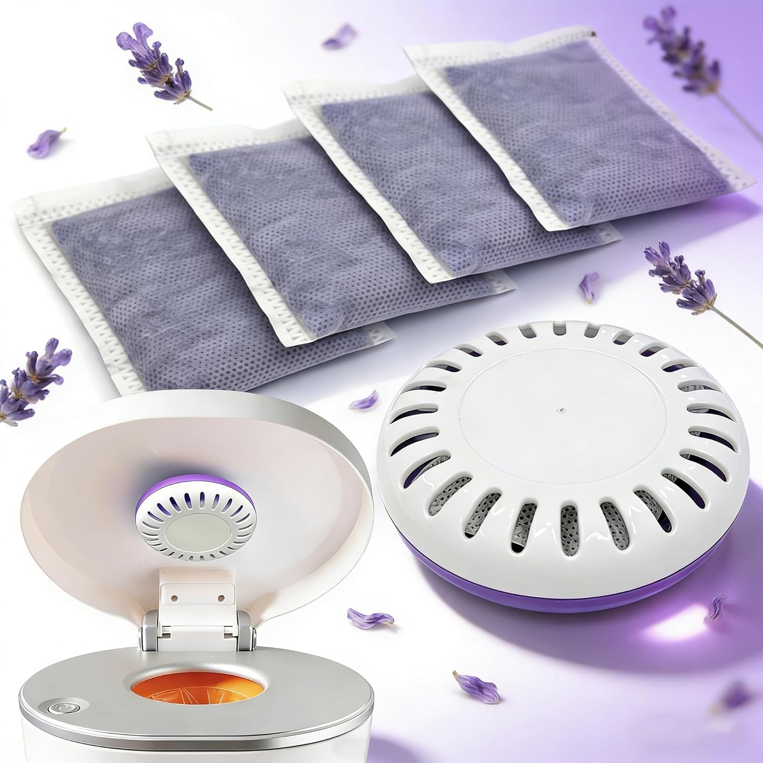 Odor Eliminator Cartridge for Munchkin Step (15901) and Pail (15900) Diaper Pails, 3.5 in Deodorizer Odor Absorber, 1 Puck Cartridge & 4 Lavender Scented Refills
